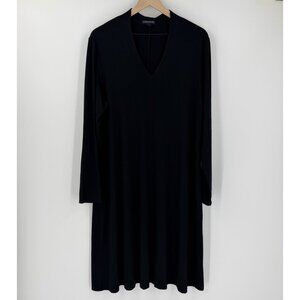 Eileen Fisher Black Stretch Jersey Knit Long Sleeve Dress Size XL Minimalist